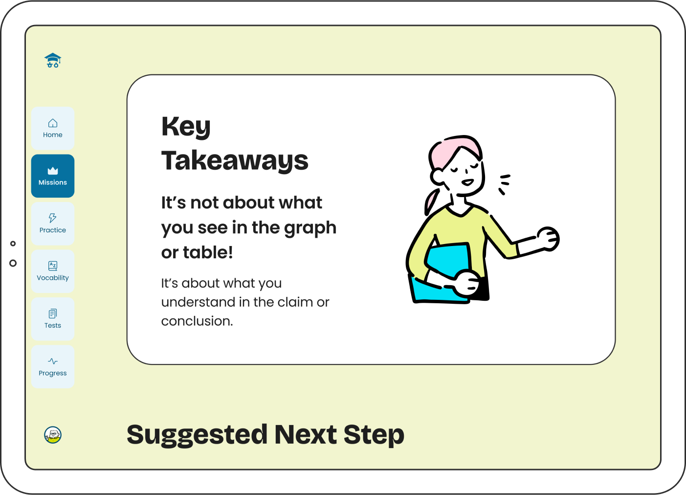 Tablet showing a screenshot of a Mission's "Key Takeaways" section.
